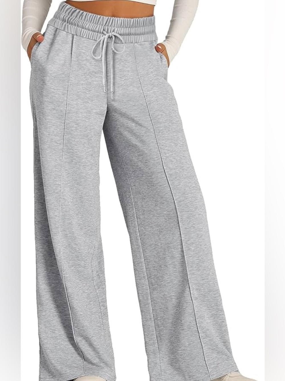Amazon Essentials Light Gray Wide-Leg Drawstring Pants